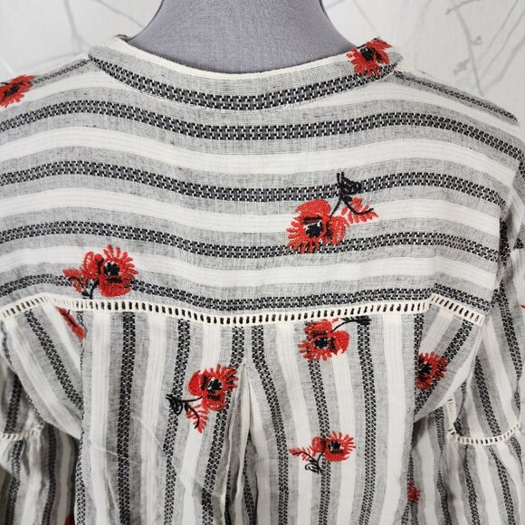 Fate White Stripe Floral Embroidered Bell Sleeve Blouse - Picture 6 of 8